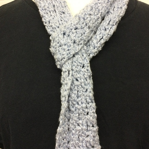 Scarf- Hand Crochet Silver Grey Glitter Scarf shimmering long light weig… - Picture 6 of 9